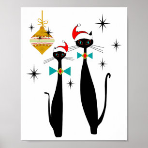 Retro Midden Eeuw Modern Koele Kat Kerstmis Poster