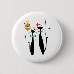 Retro Midden Eeuw Modern Koele Kat Kerstmis Ronde Button 5,7 Cm