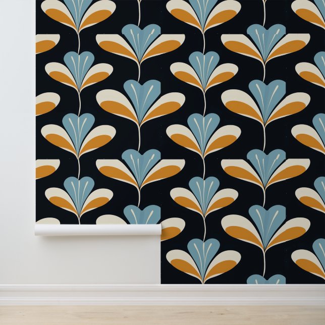 Retro Midden-Eeuw Moderne Zwarte Achtergrond Behang (Applicatie)