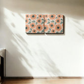 Retro  midden eeuw perzik bloempatroon tegeltje