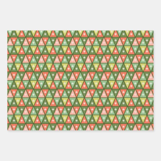 Retro Midden Eeuw Rood & Olijfgroen Kerstmis Inpakpapier Vel (Voorkant 3)