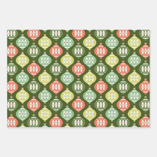 Retro Midden Eeuw Rood & Olijfgroen Kerstmis Inpakpapier Vel (Voorkant)