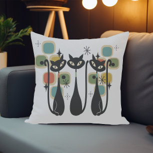 Retro Midden Eeuw Zwart Atomaire Katten Kussen