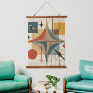 Retro Midden Eeuwse Atomaire Geometrische Patroon Hangend Wandkleed