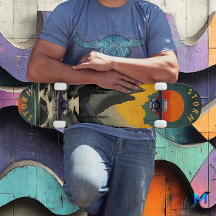 Retro  Midden-Eeuwse Bergzonsondergang Skateboard