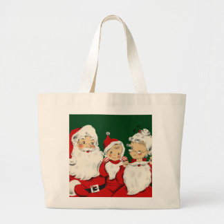 Retro Midden-Eeuwse Kerstman Familie – Kitsch Clau Grote Tote Bag
