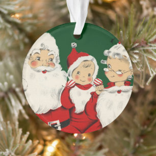 Retro Midden-Eeuwse Kerstman Familie – Kitsch Clau Ornament