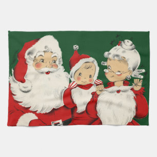 Retro Midden-Eeuwse Kerstman Familie – Kitsch Clau Theedoek
