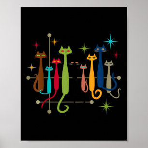 Retro Midden-eeuwse Modern Look Cats 50s 60s Poster