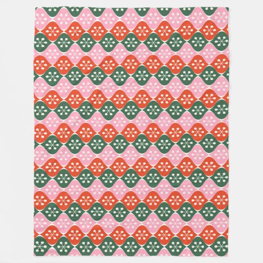 Retro Midden Mod Atomaire Patroon Roze Groen Kerst Fleece Deken (Voorkant)