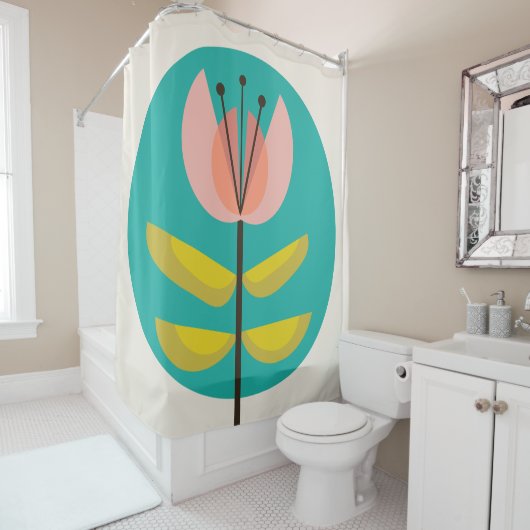 Retro Mideeuw Flower Douchegordijn (In situ)