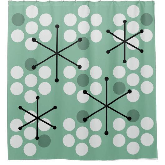 Retro Mideeuw MCM Stippen Sage Groen Douchegordijn (Voorkant)
