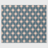 Retro Mideeuw Modern 50s Starbursts Blush Slate Cadeaupapier (Vlak)