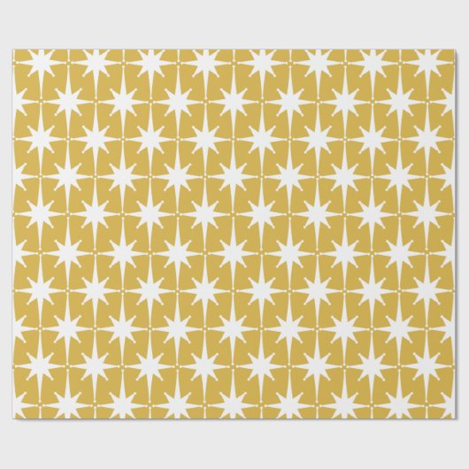 Retro Mideeuw Modern Starbursts Mustard White Cadeaupapier (Vlak)