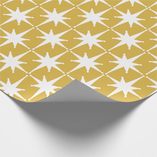 Retro Mideeuw Modern Starbursts Mustard White Cadeaupapier (Hoek)