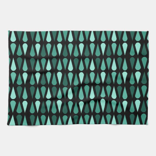 Retro Mideeuw Teardrops Black Turquoise Theedoek (Horizontaal)
