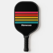 Retro Midnight Rainbow Across Striping met naam Pickleball Paddle (Achterkant)