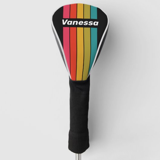 Retro Midnight Rainbow Pin Striped with Name Golfheadcover (Voorkant)