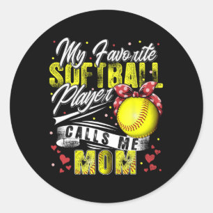 Retro Mijn favoriete softbalspeler noemt me mama M Ronde Sticker