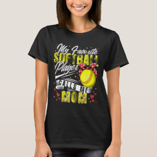 Retro Mijn favoriete softbalspeler noemt me mama M T-shirt