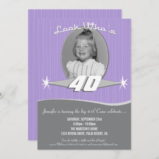 Retro Milestone Anniversaire Fête Photo Invitation (Devant / Derrière)