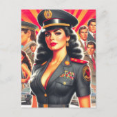 Retro Militaire Vrouw Briefkaart (Voorkant)