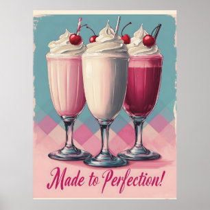 Retro Milkshake Trio met Kersen en Crème Poster