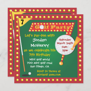 Retro Miniature Golf Party Invitation Kaart
