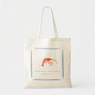 Retro Minimaal Rode Blauwe Kreeft Kust Bruiloft Tote Bag