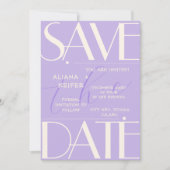 Retro Minimal geruit patroon Paarse bruiloft Save The Date (Voorkant)