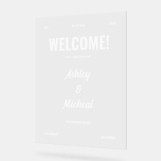 Retro Minimal Script Lettering Wedding Welkom Acryl Bord (Hoek)