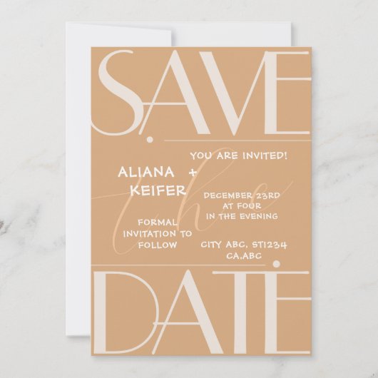 Retro Minimale geruit patroon Beige bruiloft Save The Date (Voorkant)