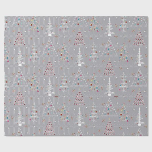Retro Minimale kerstbomen grijs kerstmis Cadeaupapier (Vlak)
