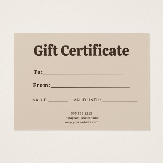 Retro Minimalist Brown Beige Certificate Visitekaartje (Achterkant)