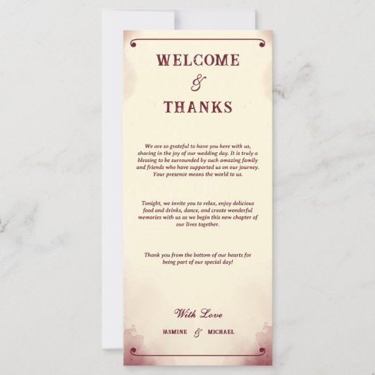 Retro Minimalist Burgundy Ivory Welcome and Thanks (Voorkant)