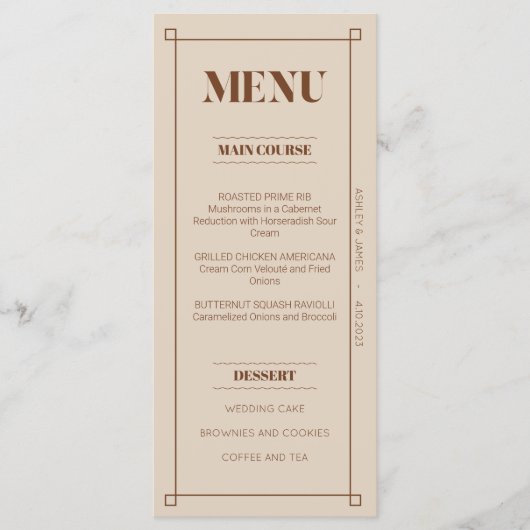 Retro Minimalistisch aangepast flat-menkkaart Menu (Voorkant)