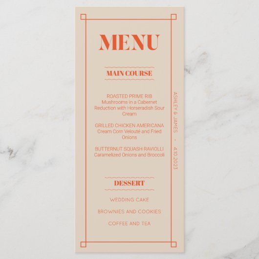 Retro Minimalistisch aangepast flat-menkkaart Menu (Voorkant)