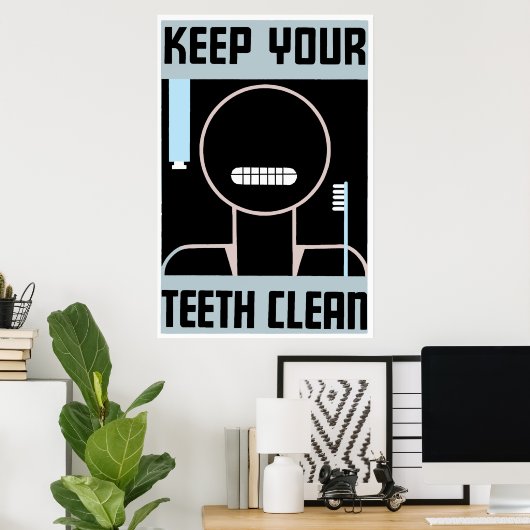 Retro minimalistisch en houd uw tanden schoon poster (Thuiskantoor)