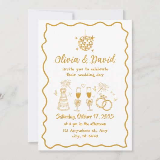 Retro minimalistische hand getrokken wit, goud Tro Kaart (Voorkant)