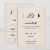 Retro Minimalistische Ivoor Ring Bruiloft Kaart (Voorkant / Achterkant)