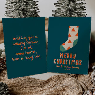 Retro minimalistische kerstwintersok niet-foto feestdagenkaart