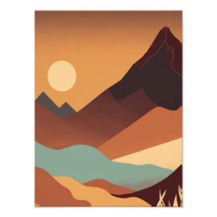 Retro Minimalistische Mountain illustratie Foto Afdruk
