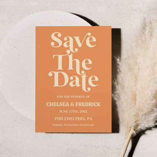 Retro minimalistische oranje Save The Date trouwka Kaart