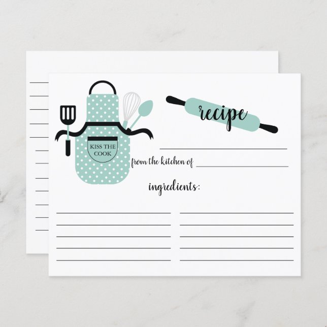 Retro Mint Apron Kitchen Tools Recipcard (Voorkant / Achterkant)