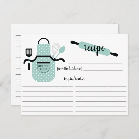 Retro Mint Apron Kitchen Tools Recipcard Briefkaart (Voorkant / Achterkant)