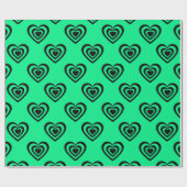 Retro Mint Green Hypnotic Heart Pattern Cadeaupapier (Vlak)