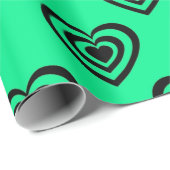 Retro Mint Green Hypnotic Heart Pattern Cadeaupapier (Rol Hoek)