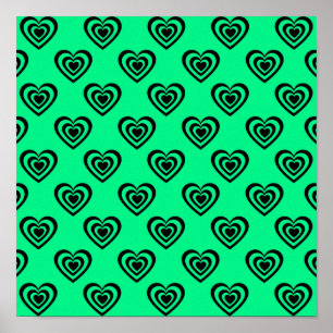 Retro Mint Green Hypnotic Heart Pattern Poster
