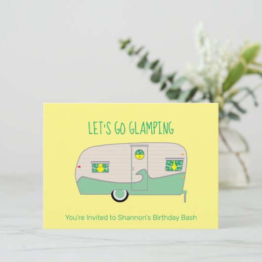 Retro Mint Groene Ingeblikte Ham Trailer Glamping Kaart (Staand voorkant)