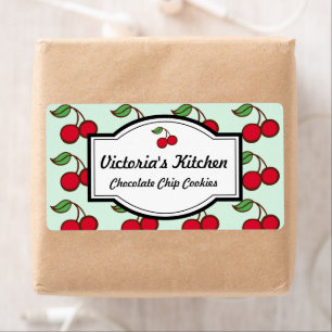 Retro Mint Kersen Personaliseerde Keukenlabels Etiket